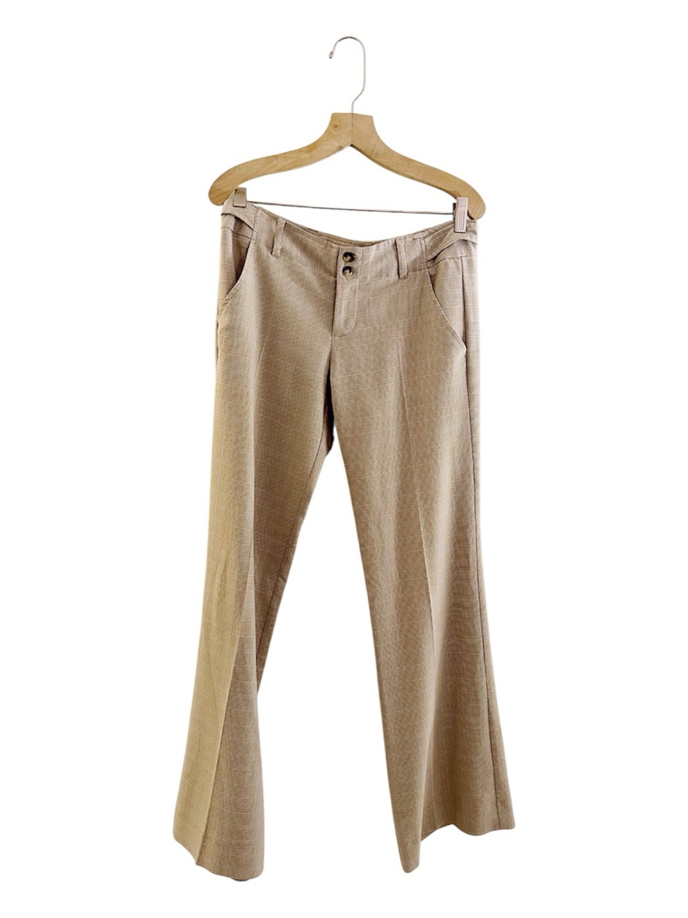 Vintage Y2K Rampage Academia Low Rise Plaid Pants Fall Boot Leg Tan Brown